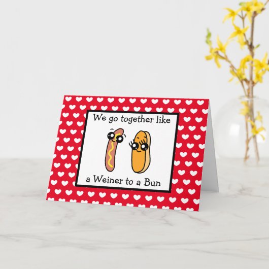 Grappige Weiner en Broodje Eten Grappige Valentijn Kaart (Gele Bloem)