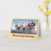 Grappige Welsh Corgi Kerst  Kaart (Gele Bloem)