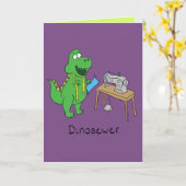 Grappige Wenskaart van de Dinosaurus van DinoSewer Kaart (Gele Bloem)