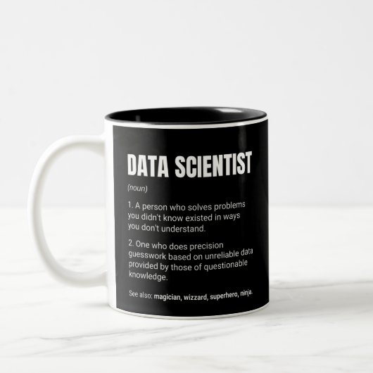 Grappige werkdefinitie Data Scientist Tweekleurige Koffiemok (Links)