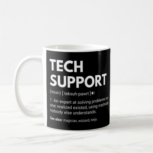 Grappige werkdefinitie voor technische ondersteuni koffiemok (Links)