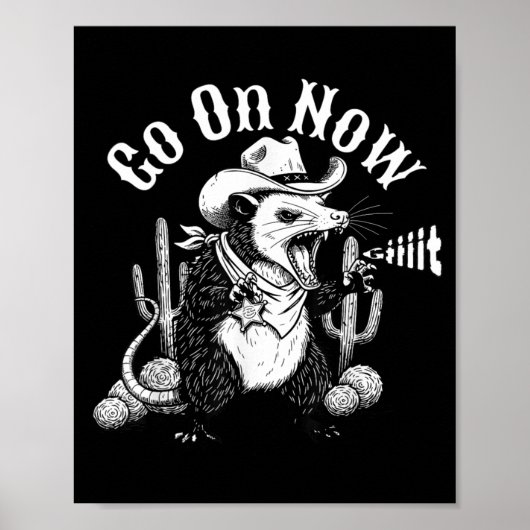 Grappige western opossum ga naar git cowboy buidel poster (Voorkant)