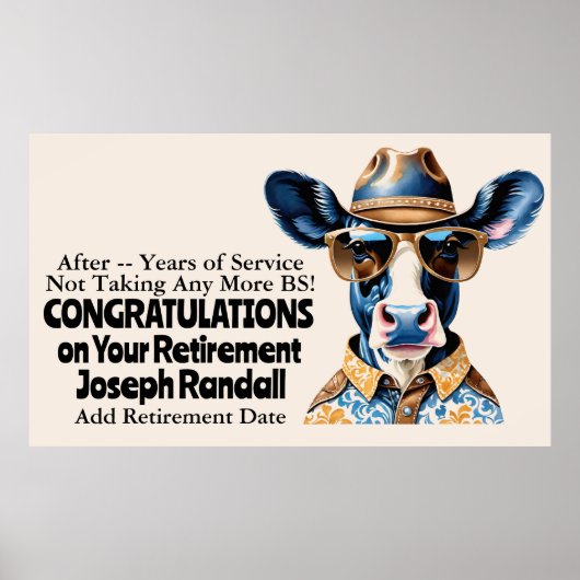 Grappige Westerne Pensioen Partij Koe Geen BS meer Poster (Voorkant)
