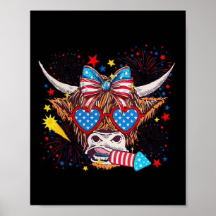 Grappige westerse Amerikaanse koe 4 juli 1 Poster