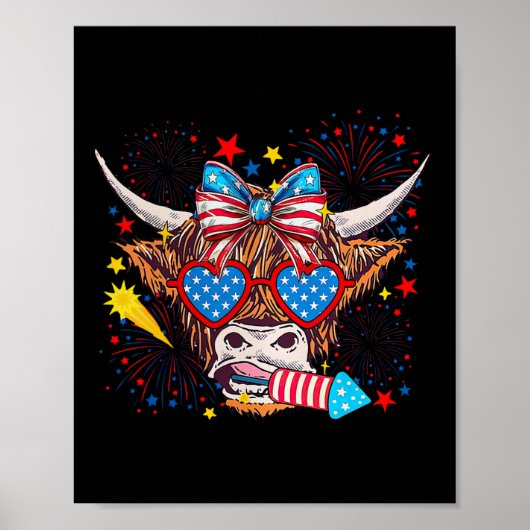 Grappige westerse Amerikaanse koe 4 juli 1 Poster (Voorkant)