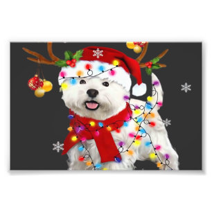 Grappige Westie Kerst T-shirt Rendier Kerstverlich Foto Afdruk