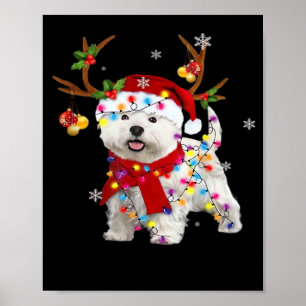 Grappige Westie Kerst T-shirt Rendier Kerstverlich Poster