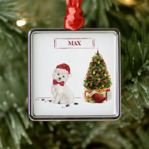 Grappige Westie Kersthond met Boom Metalen Ornament