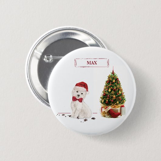 Grappige Westie Kersthond met Kerstboom Ronde Button 5,7 Cm (Voorkant /achterkant)