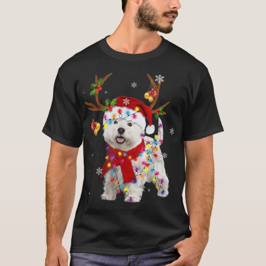 Grappige Westie Kerstmis T-shirt Rendier Kerstverl (Voorkant)
