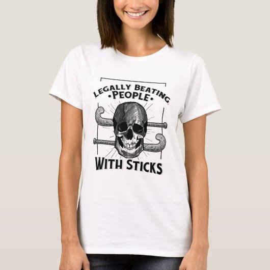 Grappige wettelijk slaan mensen met stokken schede t-shirt (Voorkant)