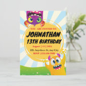 Grappige Wezens Verjaardagsuitnodiging Kaart (Staand voorkant)