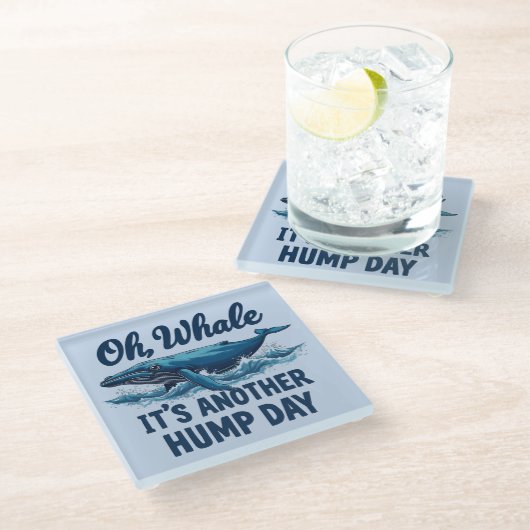 Grappige Whale Pun "Oh Whale" Hump Day Design Glazen Onderzetter (Schuin)