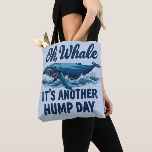 Grappige Whale Pun "Oh Whale" Hump Day Design Tote Bag (Dichtbij)