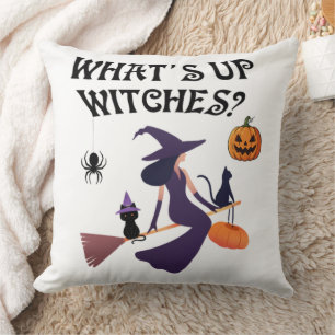 Grappige What's Up Heksen Halloween Heks en kat Kussen