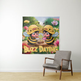 Grappige Whimsical Bijen Zoemen Afspraakje Wandkleed