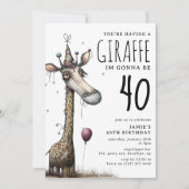 Grappige Whimsical Giraffe Volwassene Verjaardag Kaart (Voorkant)