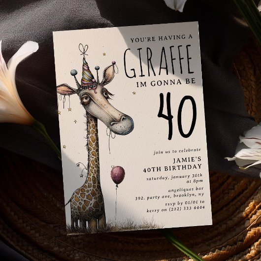Grappige Whimsical Giraffe Volwassene Verjaardag Kaart