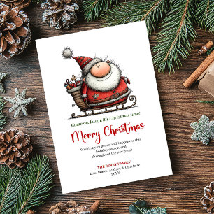 Grappige Whimsical Kerstman Rood Groen Kerstgroet Feestdagenkaart