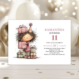 Grappige Whimsy Kids 11e verjaardagsuitnodiging Ro Kaart