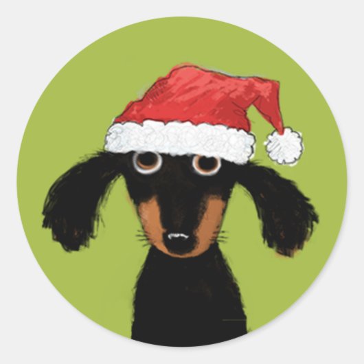 Grappige Wiener Hond Santa | Dachshund Kerstmis Ronde Sticker (Voorkant)