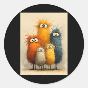 Grappige wijdogige cartoonekippen kunst voor kip l ronde sticker