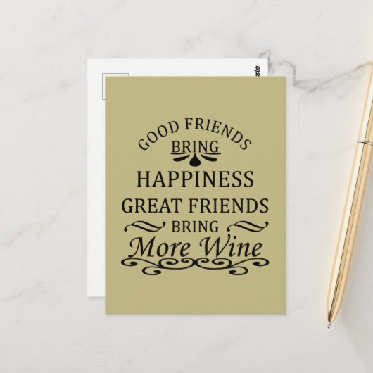 Grappige wijn citaat voor vrienden briefkaart (Voorkant / Achterkant in situ)