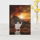 Grappige Wijn en Ghost Happy Halloween Spirits Kaart (Gele Bloem)