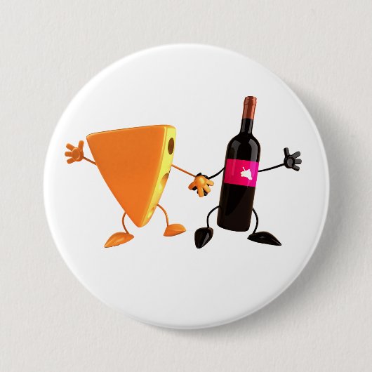 Grappige wijn- en kaasfeestje ronde button 7,6 cm (Voorkant)