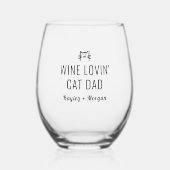 Grappige wijn liefhebbende kat papa gepersonalisee wijnglas zonder voet (Voorkant)