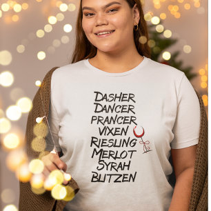 Grappige Wijn Rendier Namen Kerstvakantie T-shirt