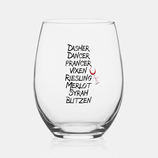 Grappige wijn rendieren namen Kerstmis vakantie Wijnglas Zonder Voet (Voorkant)