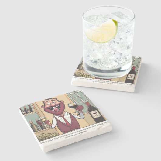 Grappige wijnparafernalia stenen onderzetter (Zijkant)