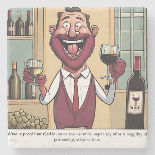 Grappige wijnparafernalia stenen onderzetter (Voorkant)