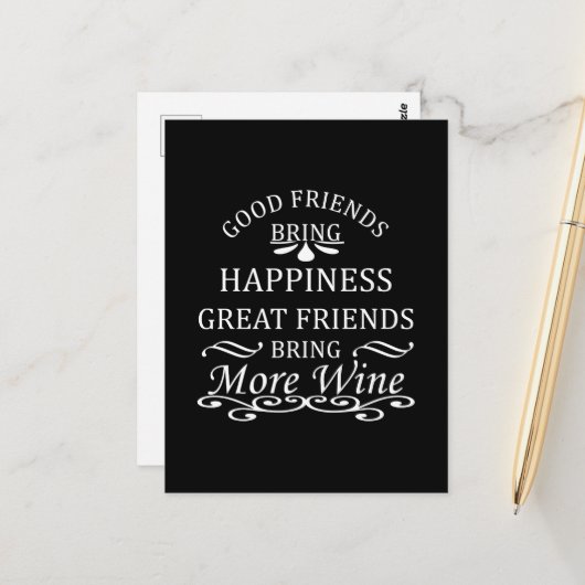 Grappige wijnspreuk voor vrienden briefkaart (Voorkant / Achterkant in situ)