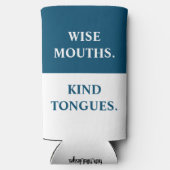 Grappige "wijze monden. Vriendelijke tongen." Blau Seltzer Blikjeskoeler (Achterkant)