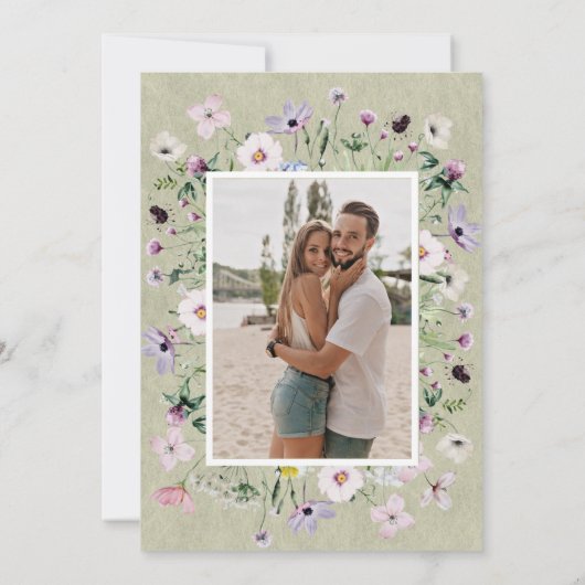 Grappige wilde bloemen Green Kraft Fotobruiloft Kaart (Achterkant)