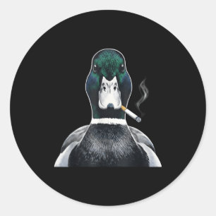 Grappige wilde eend meme die sigaret rookt ronde sticker