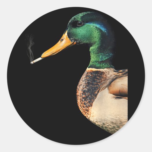 Grappige wilde eend meme met sigaret rokende eend ronde sticker (Voorkant)