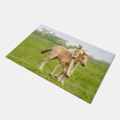 Grappige wilde konik paarden veulens spelen - Welk Deurmat (Schuin)