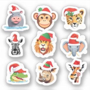 Grappige wilde Safari dieren Kerstmis kostuum Sticker