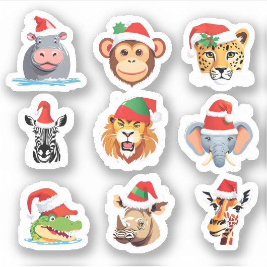 Grappige wilde Safari dieren Kerstmis kostuum Sticker (Voorkant)