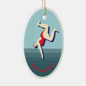 Grappige wilde zwemmende vrouw Kerstmis Keramisch Ornament (Rechts)