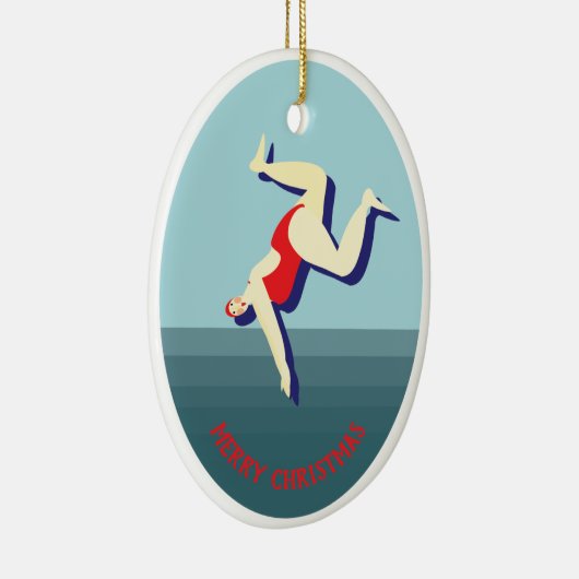 Grappige wilde zwemmende vrouw Kerstmis Keramisch Ornament (Rechts)