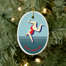 Grappige wilde zwemmende vrouw Kerstmis Keramisch Ornament