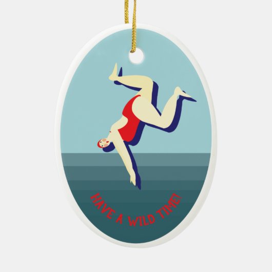 Grappige wilde zwemmende vrouw Kerstmis Keramisch Ornament (Achterkant)