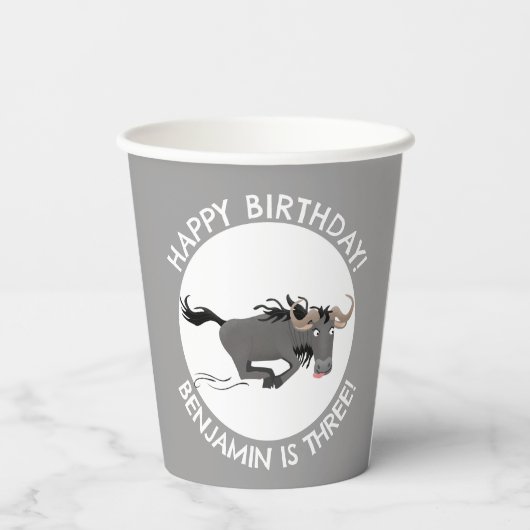 Grappige wildebeest gepersonaliseerde cartoon verj papieren bekers (Achterkant)