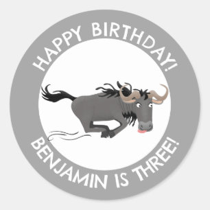Grappige wildebeest gepersonaliseerde cartoon verj ronde sticker