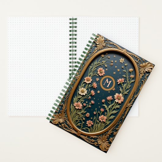 Grappige Wildflower Evening Art Nouveau Monogram Notitieboek (Binnen)