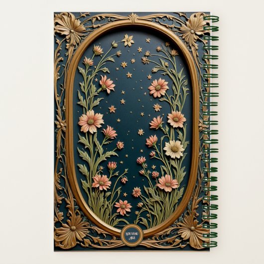 Grappige Wildflower Evening Art Nouveau Monogram Notitieboek (Achterkant)